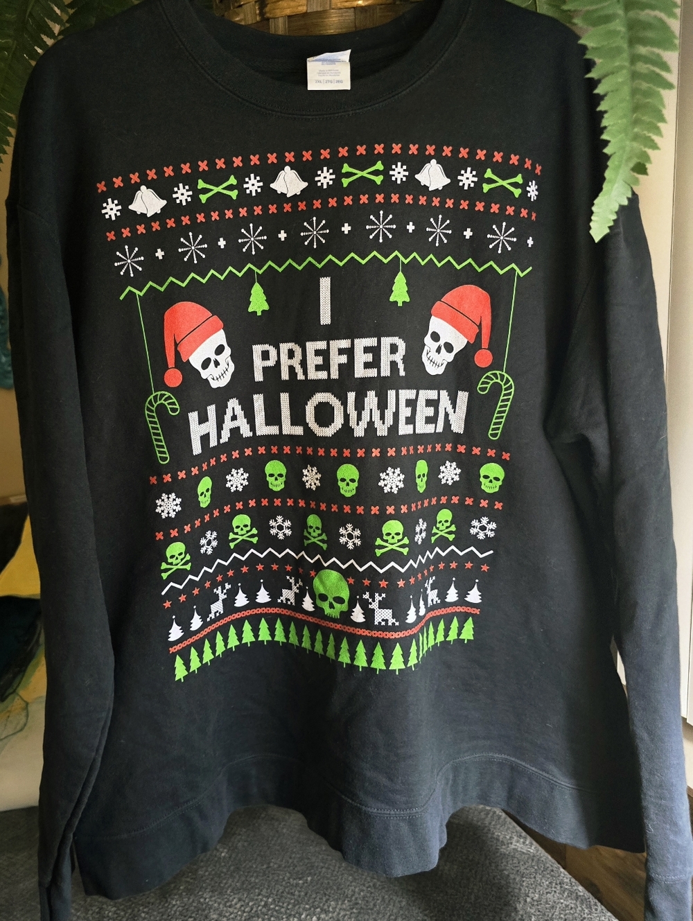 I Prefer Halloween Sweatshirt 2XL Black Ugly Christmas Sweater Skull Graphic - Picture 2 of 6